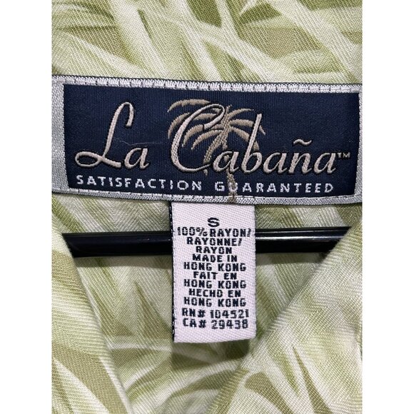 La Cabaña Palm Leaf Button Up Shirt Green Sz Small Short Sleeve Beach Resort - Picture 5 of 9